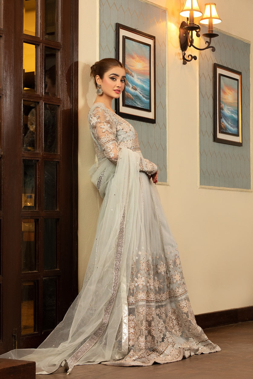 NB-001 Silver Long 3pc Stitched Dress Nakoosh Shop