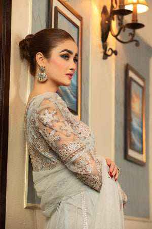NB-001 Silver Long 3pc Stitched Dress Nakoosh Shop