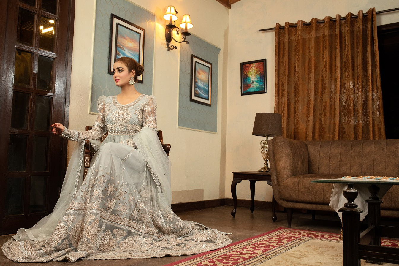 NB-001 Silver Long 3pc Stitched Dress Nakoosh Shop