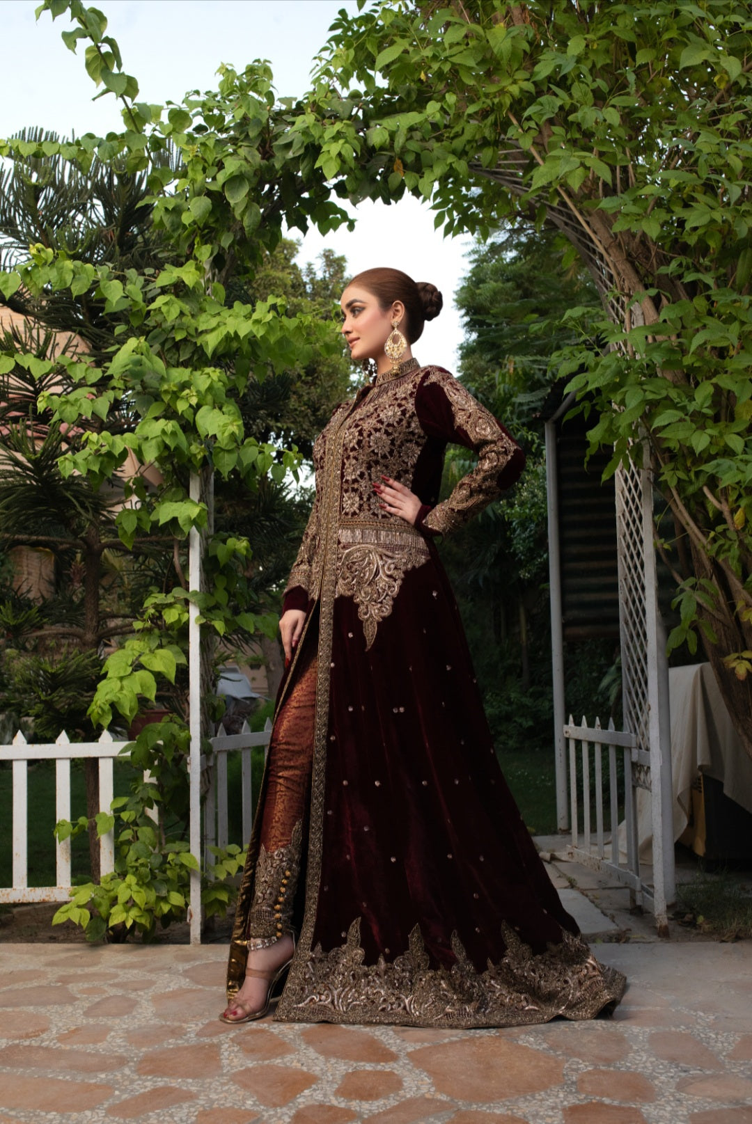 NB-005 Maroon Velvet Formal 3pc Outfit - Main Image
