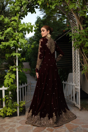 NB-005 Maroon Velvet Formal 3pc Outfit Nakoosh Shop