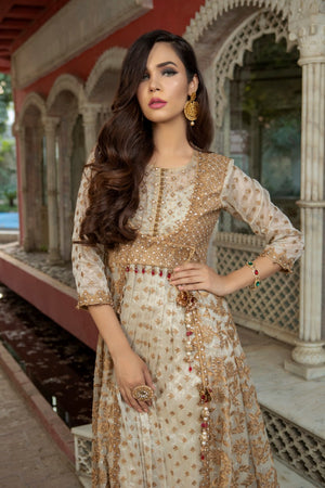 NB-2782 Ivory Long Stitched Dress Nakoosh Shop