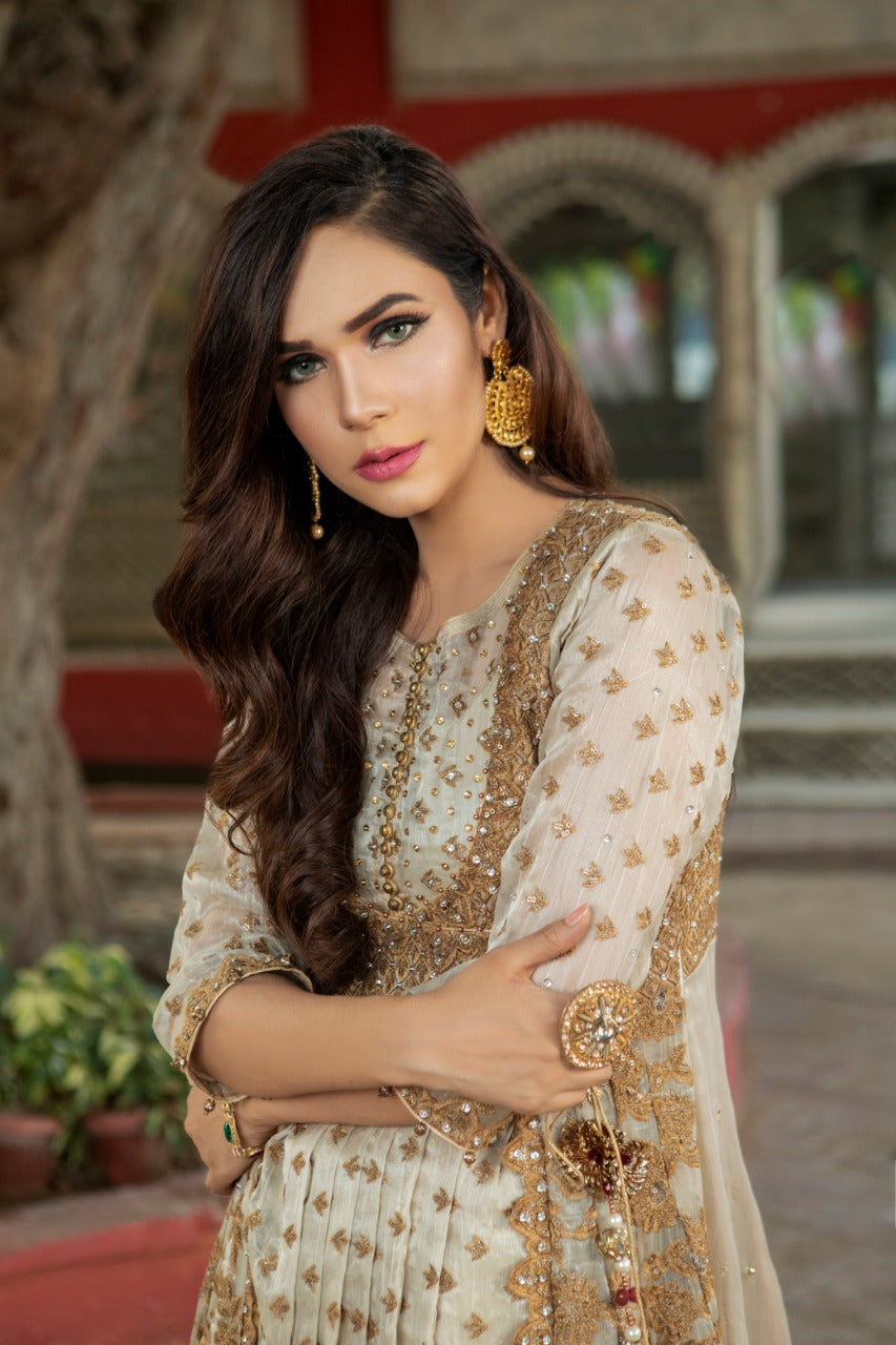 NB-2782 Ivory Long Stitched Dress Nakoosh Shop