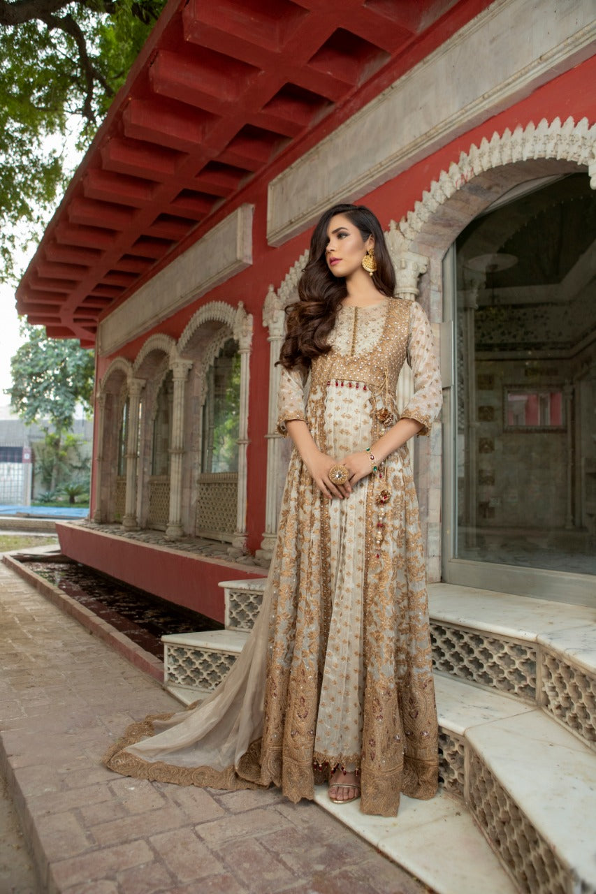NB-2782 Ivory Long Stitched Dress Nakoosh Shop