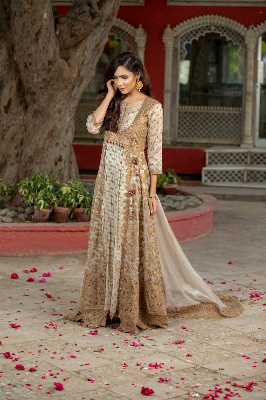 NB-2782 Ivory Long Stitched Dress Nakoosh Shop