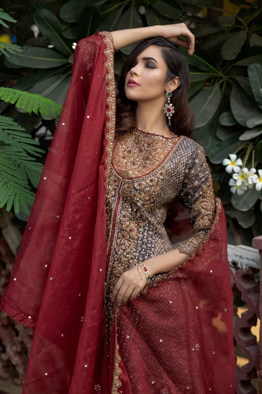 NB-2794 Blue Short & Long Dress Stitched 3Pc Suit Nakoosh Shop