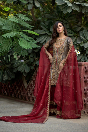 NB-2794 Blue Short & Long Dress Stitched 3Pc Suit Nakoosh Shop
