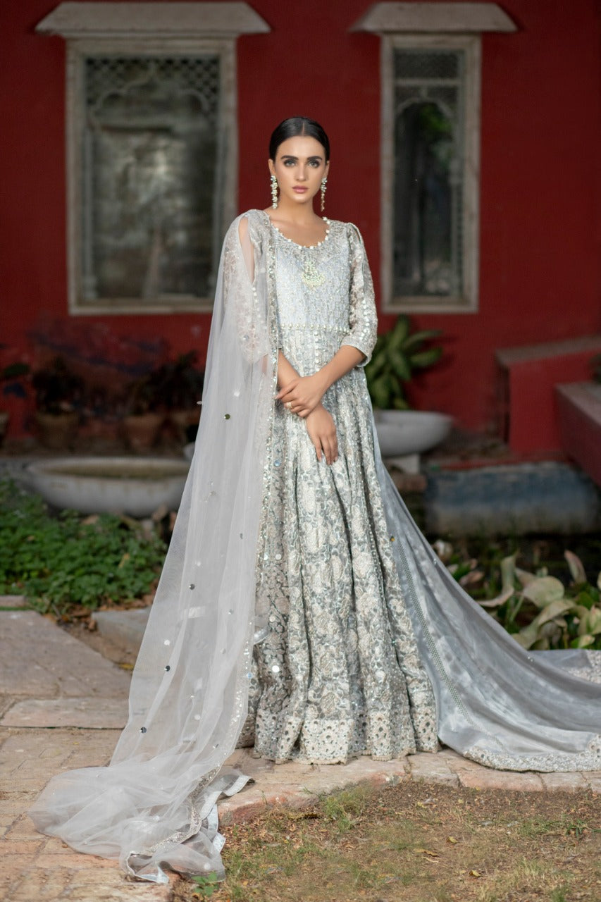 NB-2977 Silver Maxi 3Pc With Heavy Dupatta Nakoosh Shop