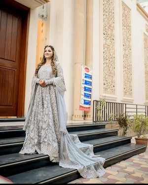 NB-2977 Silver Maxi 3Pc With Heavy Dupatta Nakoosh Shop