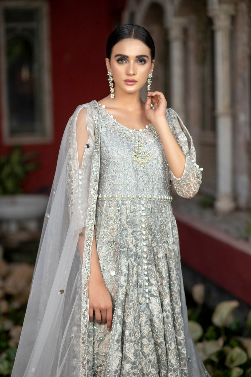 NB-2977 Silver Maxi 3Pc With Heavy Dupatta Nakoosh Shop