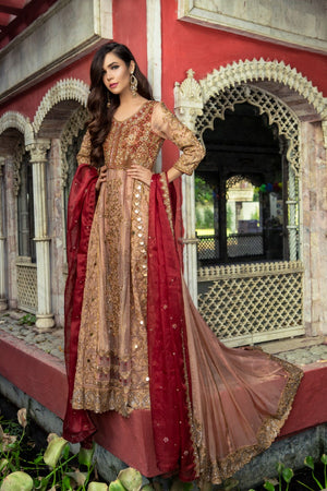 NB-3341 Peach Long Dress Stitched 3Pc Suit Nakoosh Shop