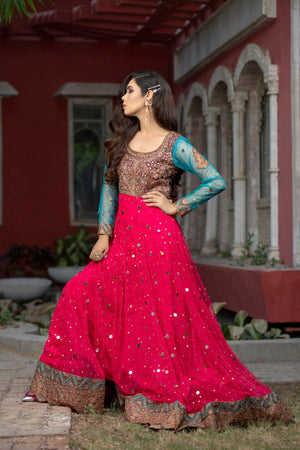 NB-3365 Shoking Pink Long Stitched 3Pc Suit Nakoosh Shop