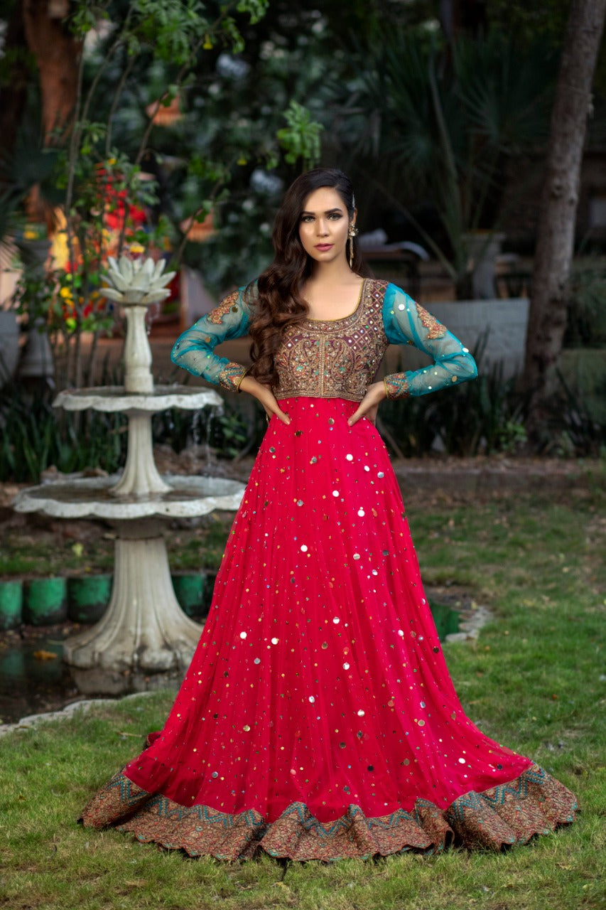 NB-3365 Shoking Pink Long Stitched 3Pc Suit Nakoosh Shop