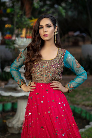 NB-3365 Shoking Pink Long Stitched 3Pc Suit Nakoosh Shop