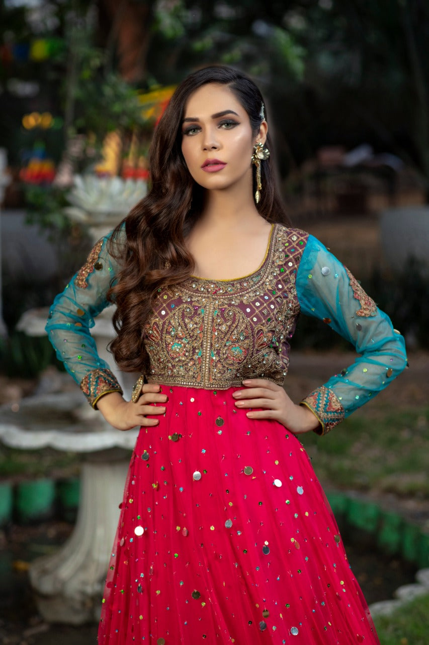 NB-3365 Shoking Pink Long Stitched 3Pc Suit Nakoosh Shop