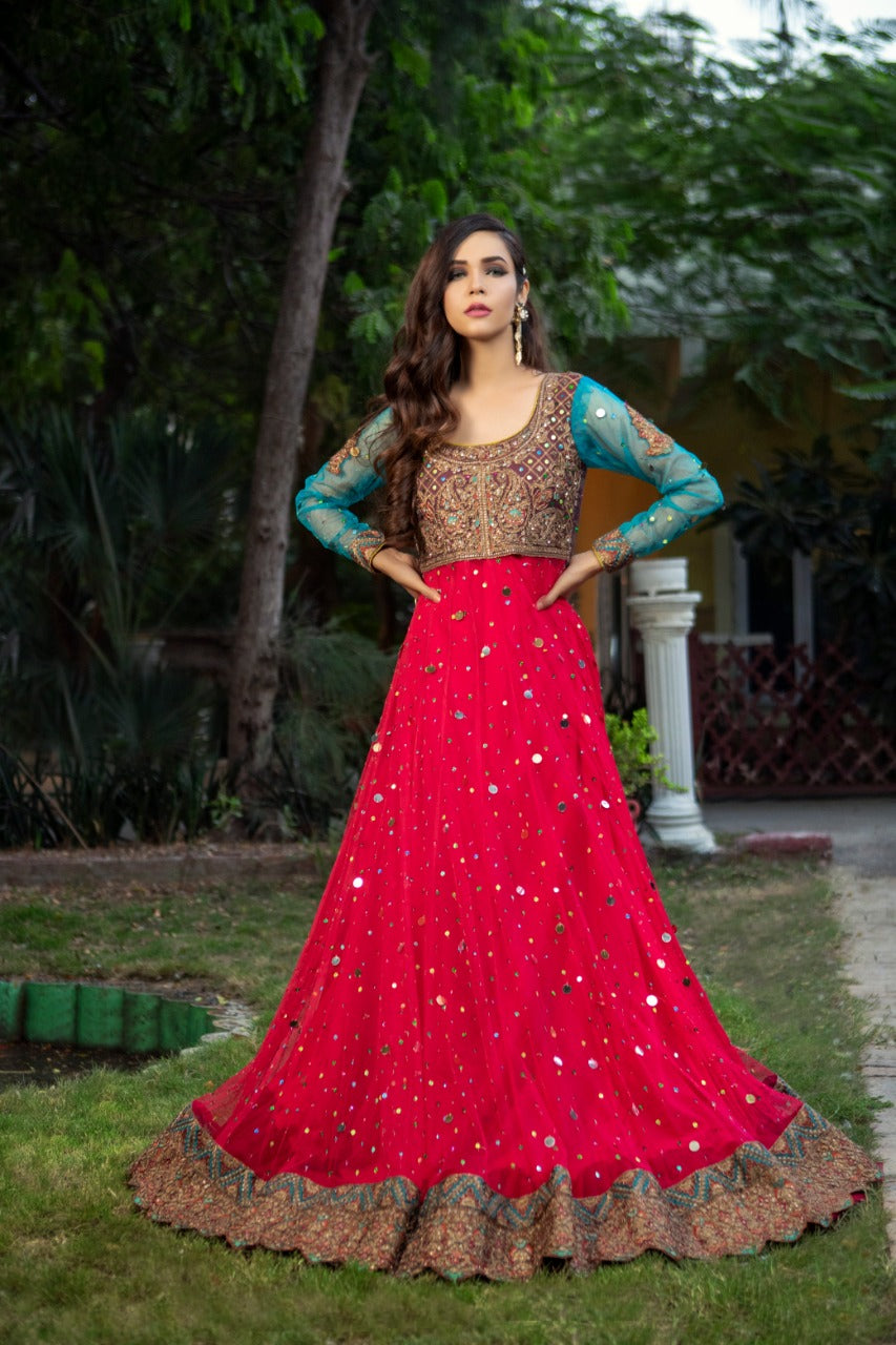 NB-3365 Shoking Pink Long Stitched 3Pc Suit Nakoosh Shop