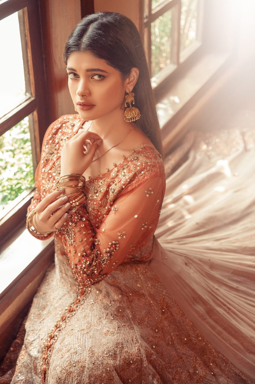 NB-3593 Orange & Beige Short & Long Stitched 3Pc Dress Nakoosh Shop
