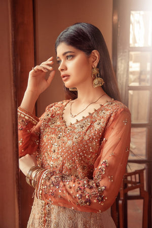 NB-3593 Orange & Beige Short & Long Stitched 3Pc Dress Nakoosh Shop