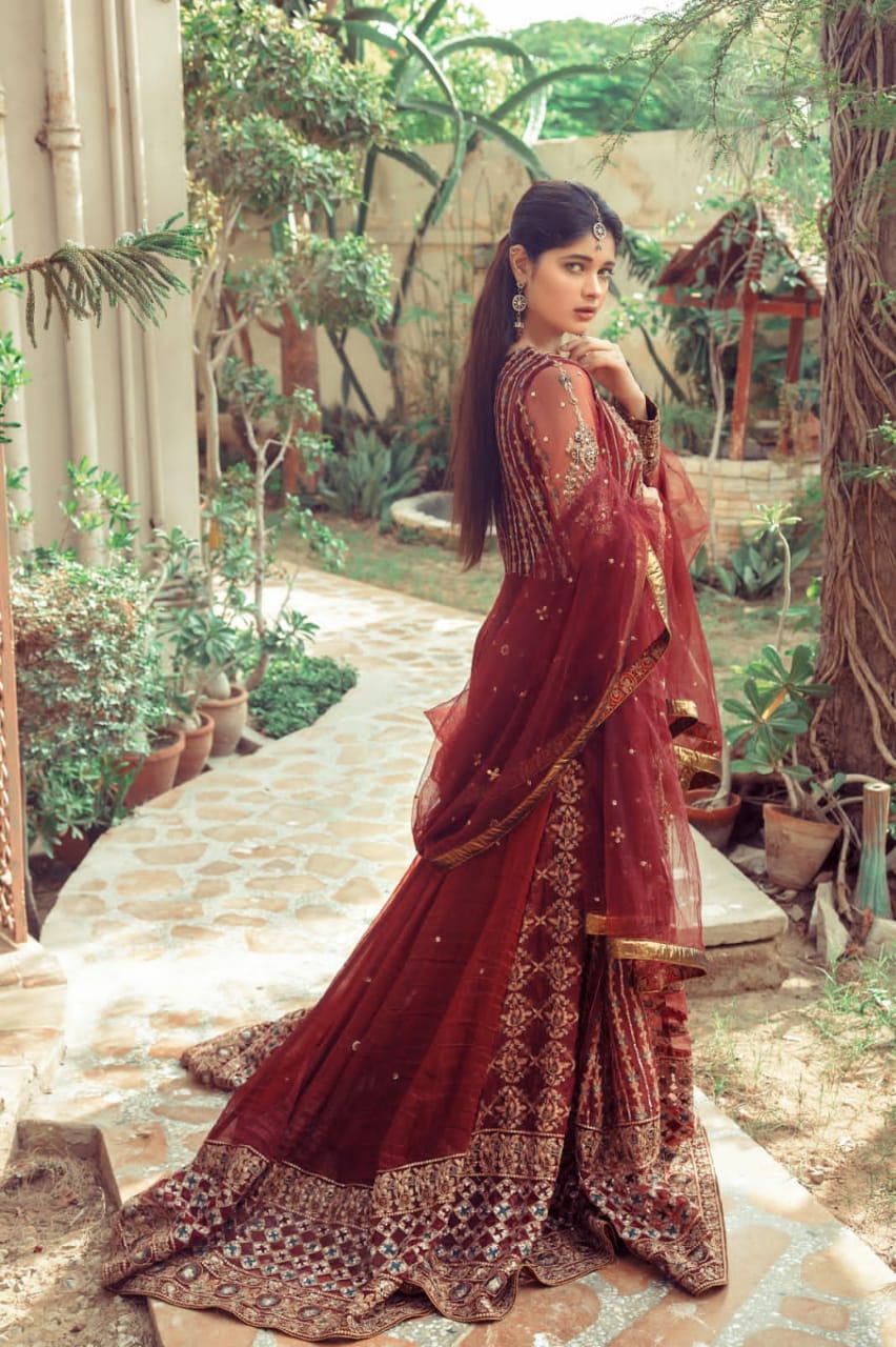 NB-4223 Deep Maroon Stitched 3Pc Dress Nakoosh Shop