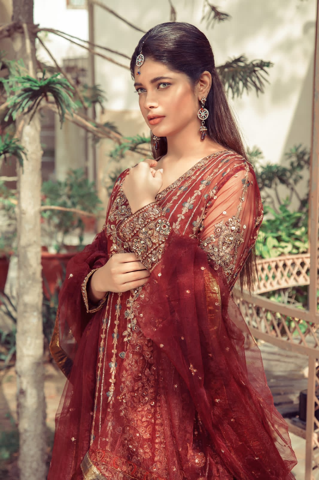 NB-4223 Deep Maroon Stitched 3Pc Dress Nakoosh Shop