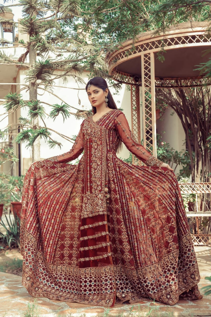 NB-4223 Deep Maroon Stitched 3Pc Dress Nakoosh Shop