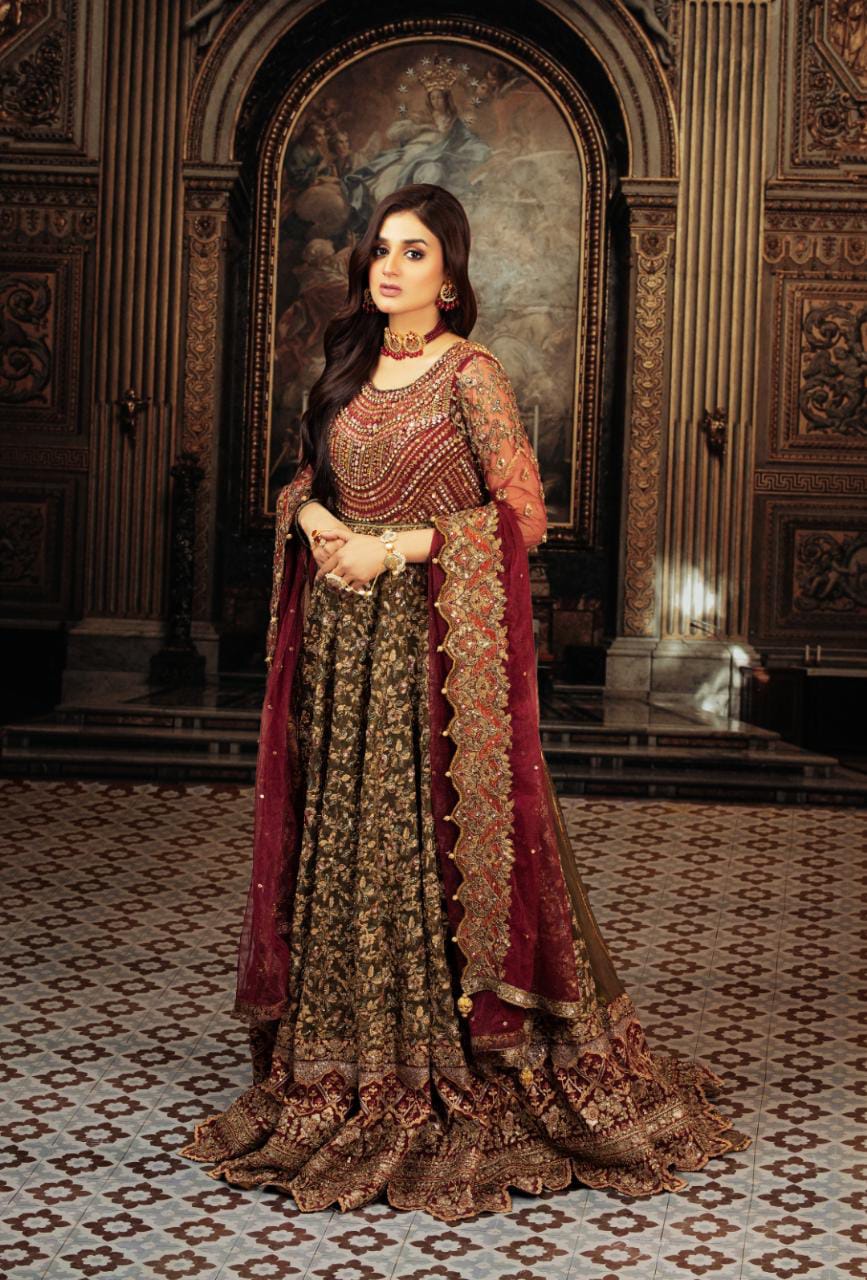 NB-4255 Mehndi Stitched 3Pc Dress Nakoosh Shop