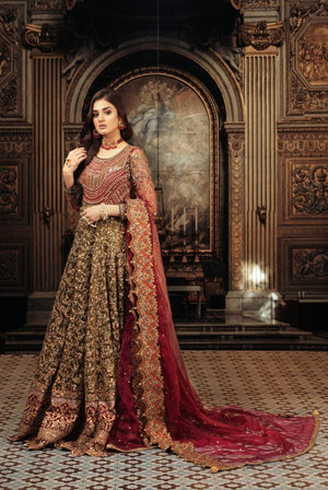 NB-4255 Mehndi Stitched 3Pc Dress Nakoosh Shop