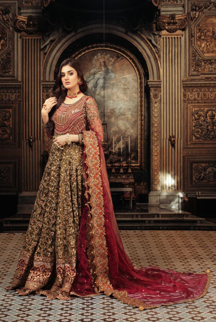 NB-4255 Mehndi Stitched 3Pc Dress Nakoosh Shop