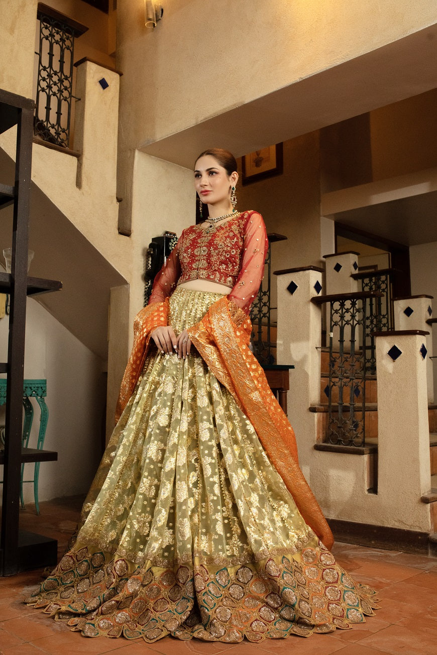 NB-4356 Maroon & Pista Lahnga Choli Stitched Dress Nakoosh Shop