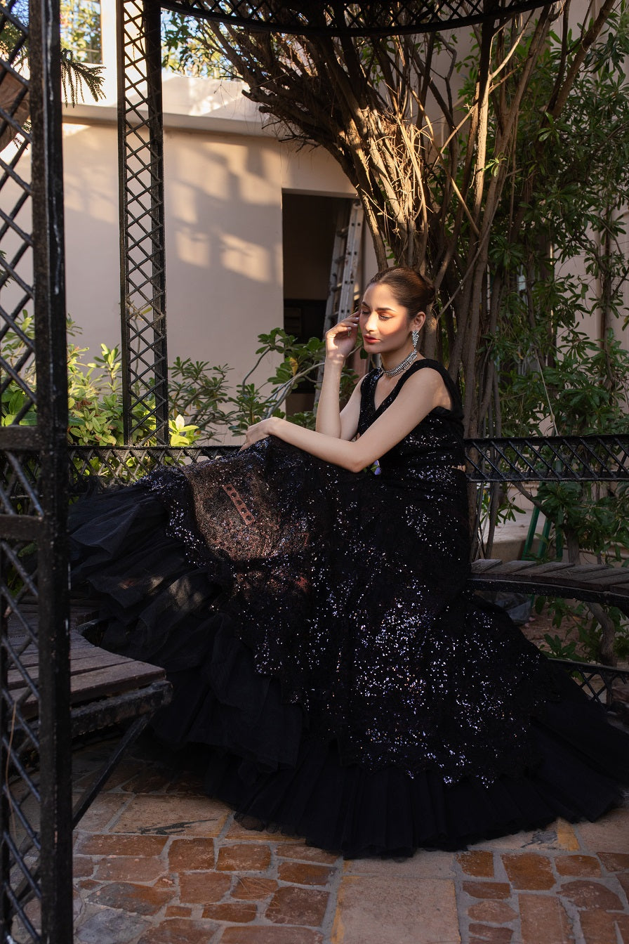 NB-4574 Black Sequins Lehnga Choli Stitched Dress Nakoosh Shop