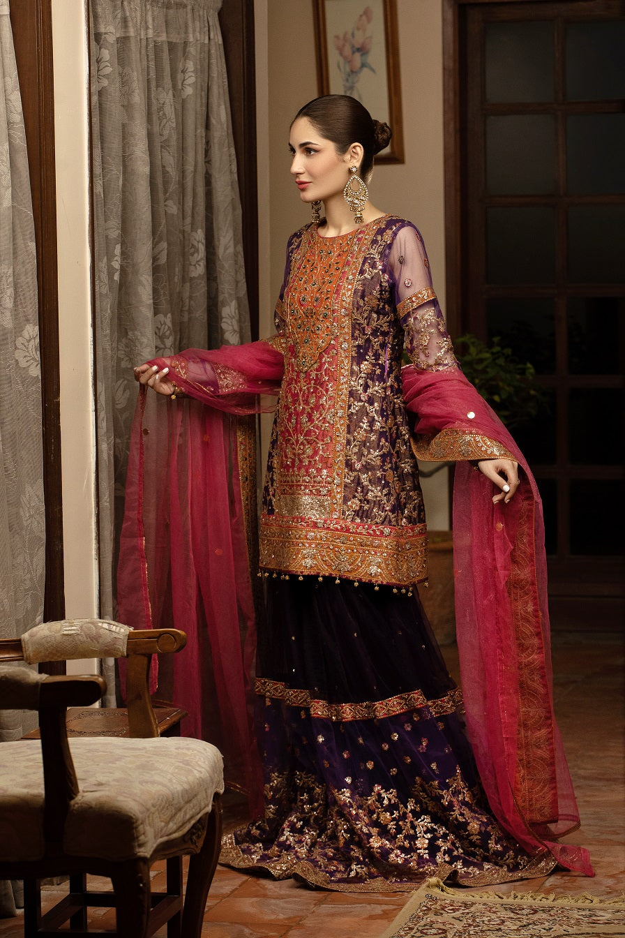 NB-4579 Purple Pink Gharara 3Pc Stitched Dress Nakoosh Shop