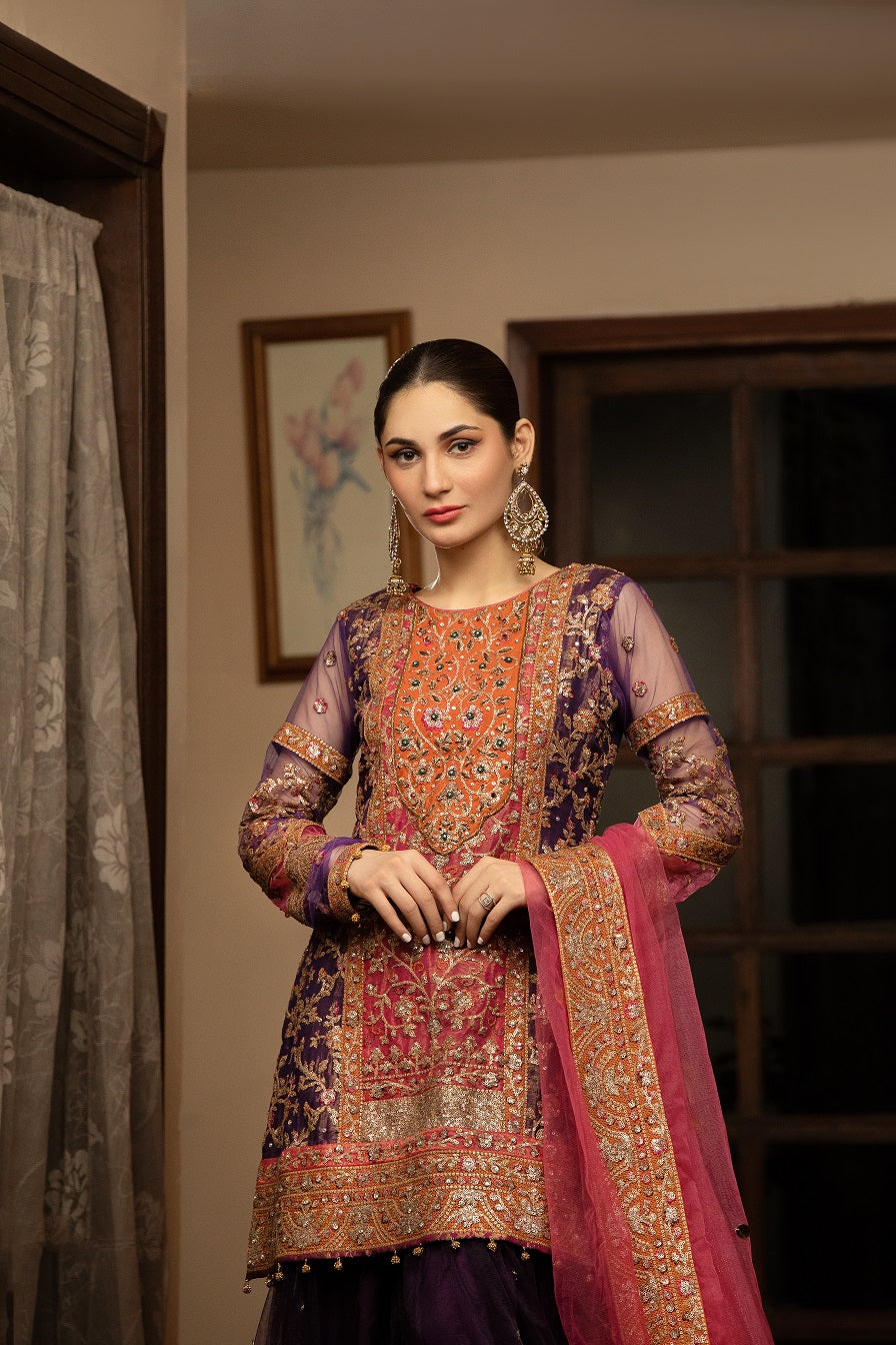 NB-4579 Purple Pink Gharara 3Pc Stitched Dress Nakoosh Shop