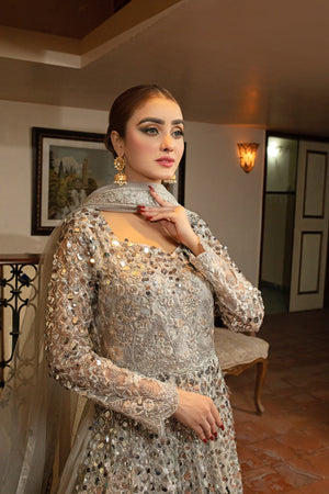 NB-5023 Silver Long Stitched 3Pc Dress Nakoosh Shop