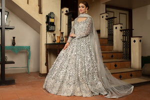 NB-5023 Silver Long Stitched 3Pc Dress Nakoosh Shop