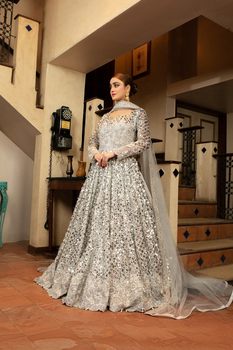 NB-5023 Silver Long Stitched 3Pc Dress Nakoosh Shop