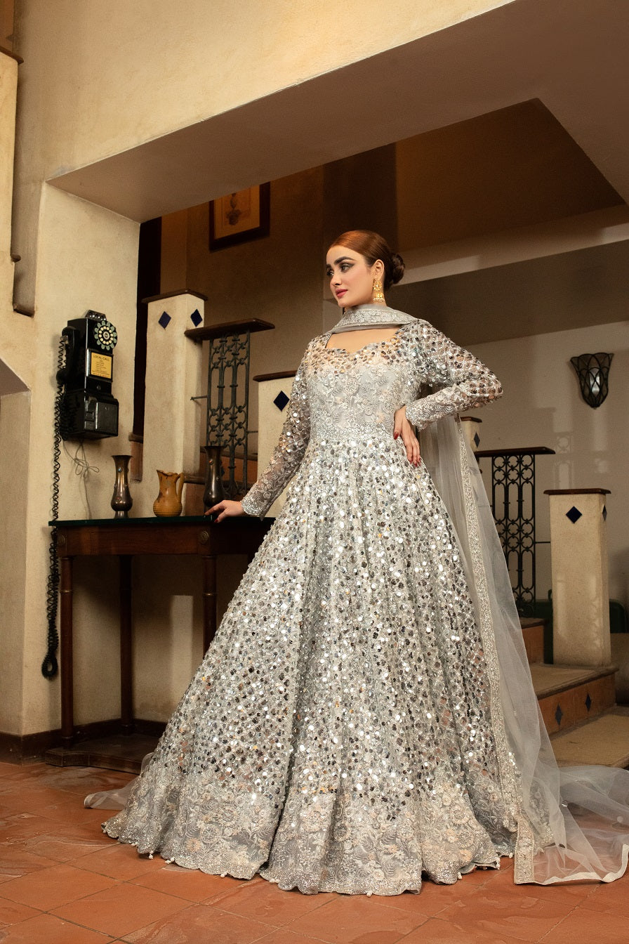 NB-5023 Silver Long Stitched 3Pc Dress Nakoosh Shop