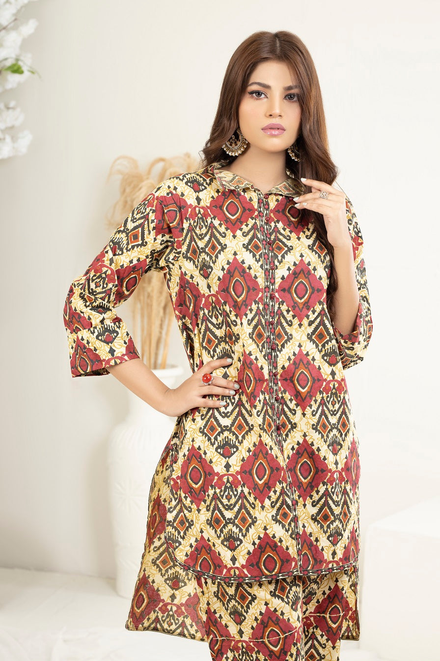 NF-204 Yellow Printed 2Pc Stitched Suit Nakoosh Shop