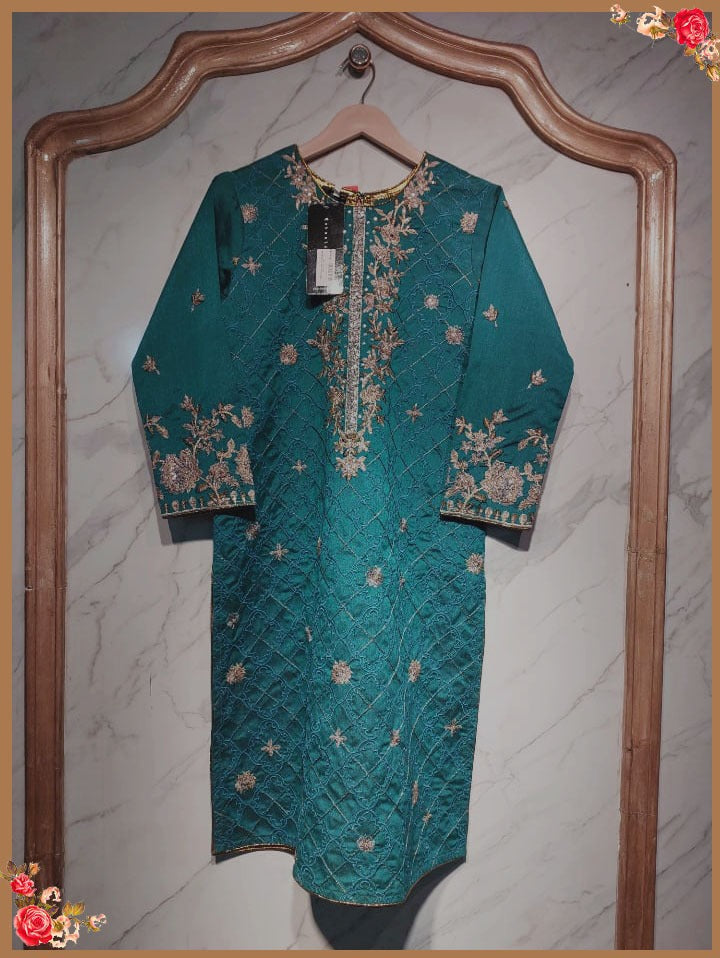 NF-3835 Teal Silk Stitched Shirt Nakoosh Shop
