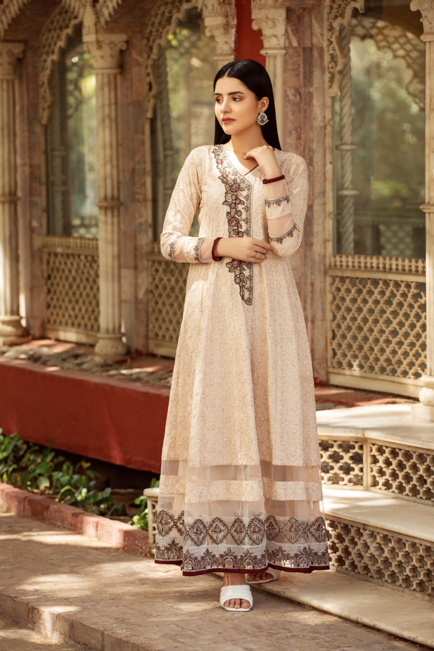 NF-4480 Beige Lawn Anrakha Stitched Shirt Nakoosh Shop