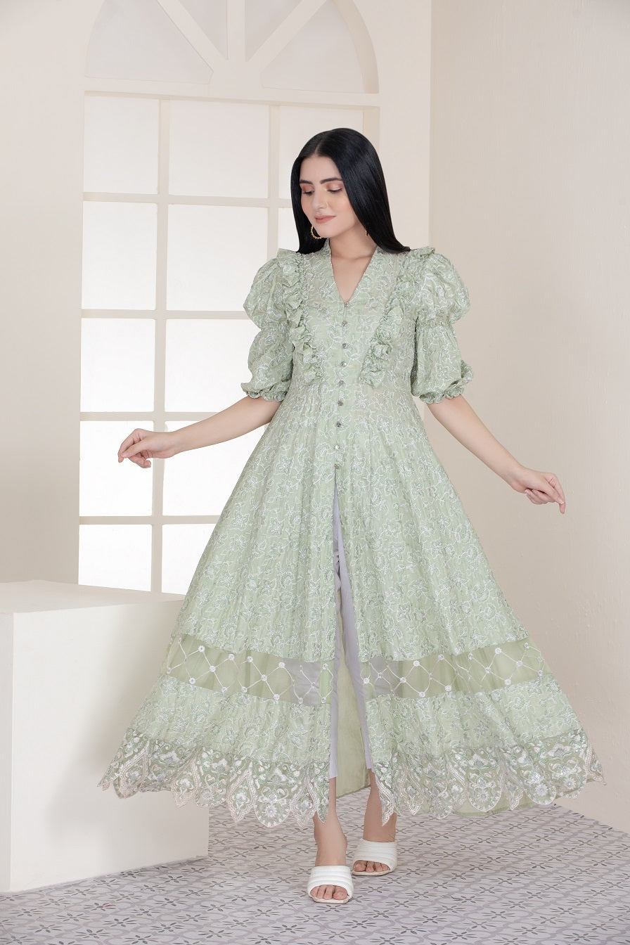 NF-4492 Pistachio Chicken Long Stitched Shirt Nakoosh Shop