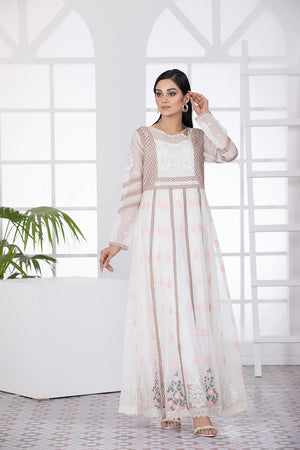 NF-4618 White Organza Stitched Frock Nakoosh Shop