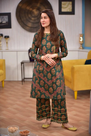 NU-107 Green Block Print 2Pc Unstitch Nakoosh Shop