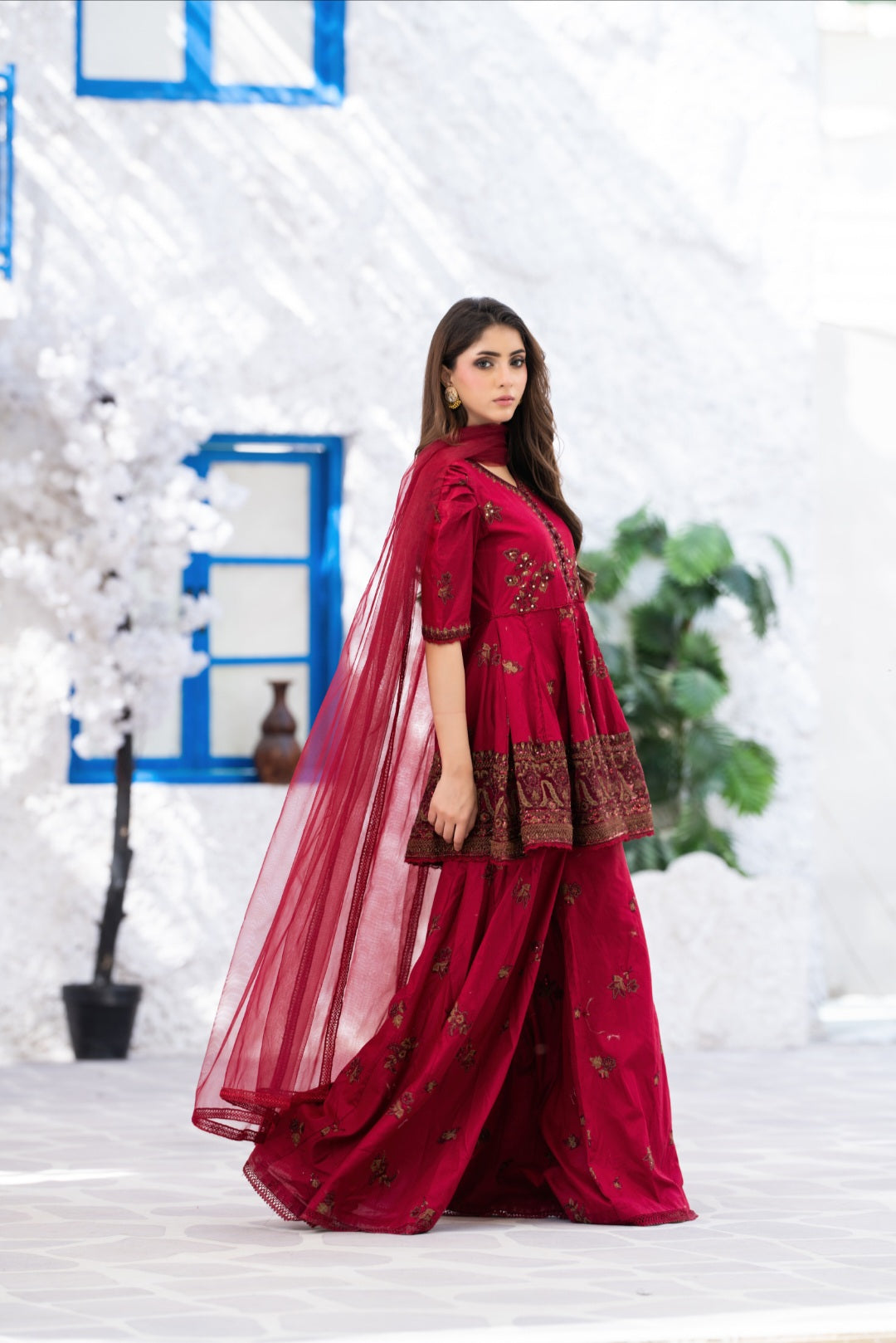 NF-6825 Maroon Cotton Stitched 2Pc