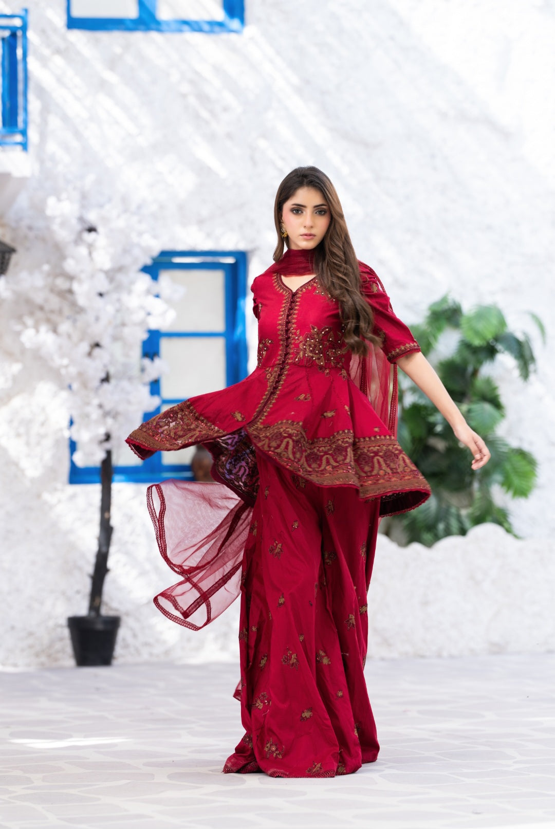 NF-6825 Maroon Cotton Stitched 2Pc