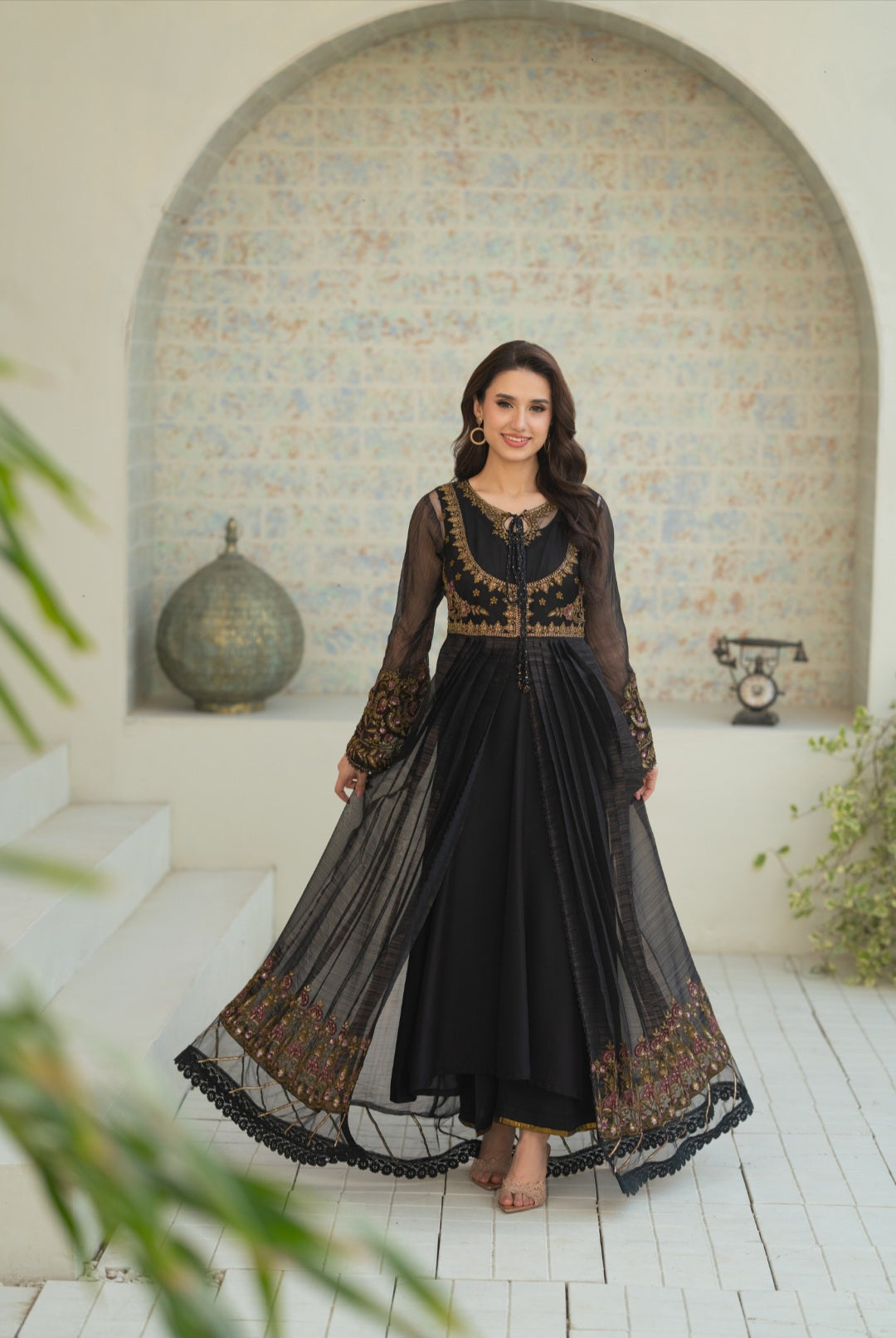 NF-6652 Black Maisori Stitched Frock