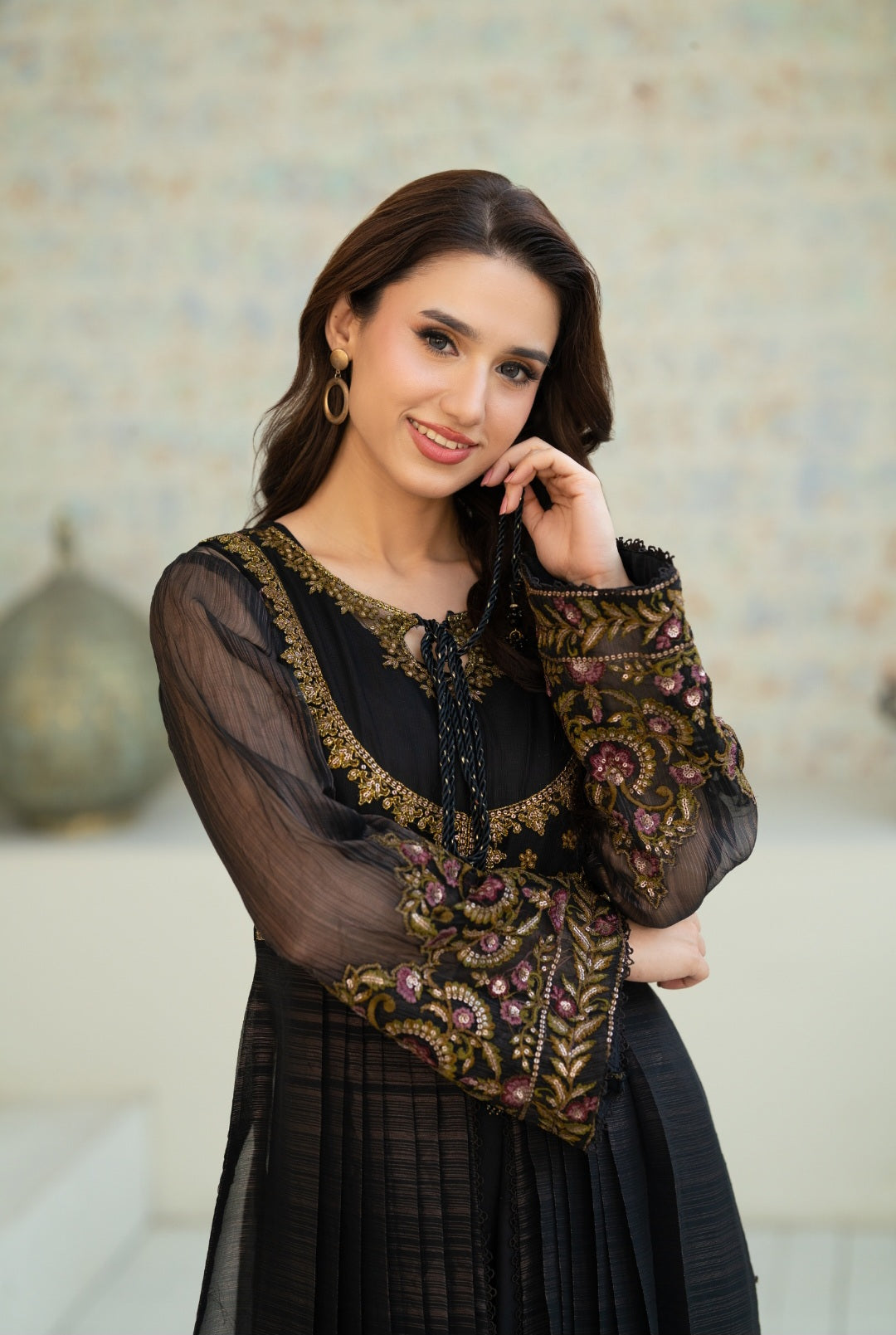NF-6652 Black Maisori Stitched Frock