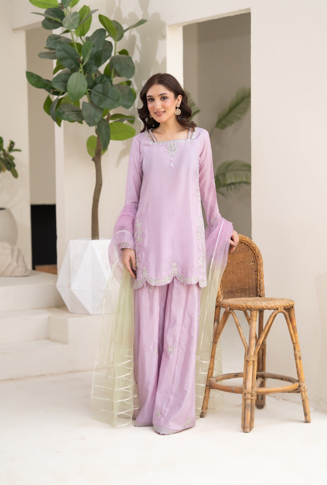 NF-6483 Lilac Rawsilk Stitched 2Pc Suit