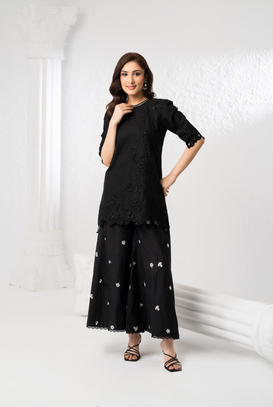 NF-6489 Black Cotton Stitched 2PC Suit