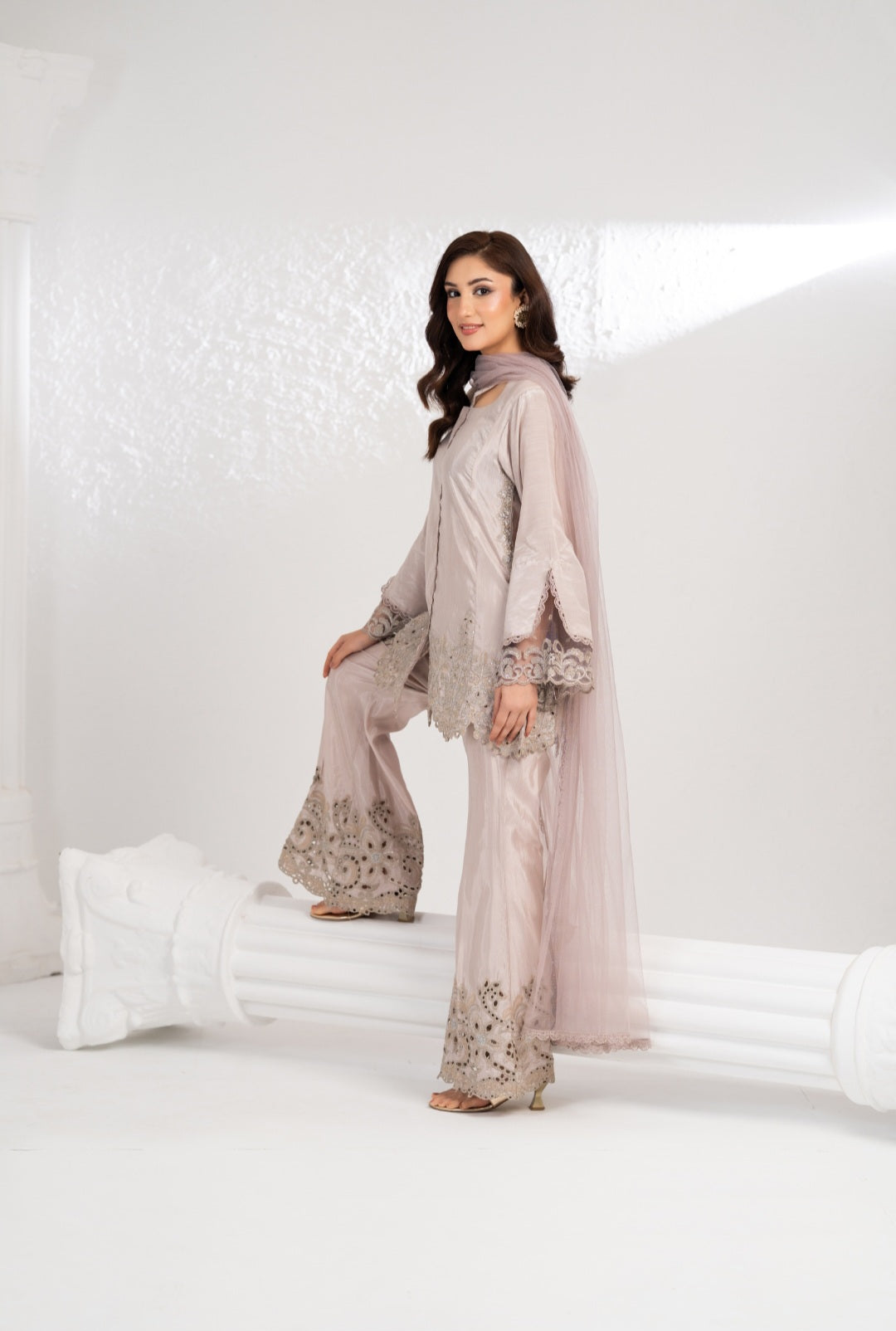NF-6592 Silver Silk 2pc Dress