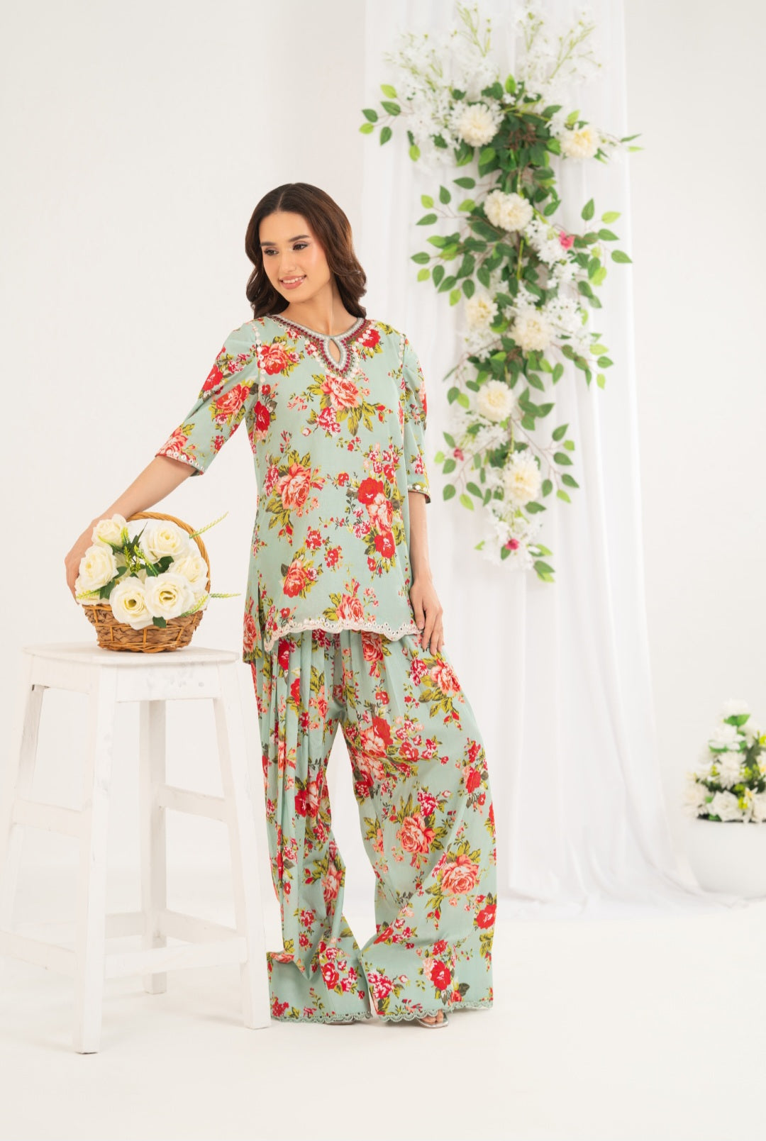 Nf-6846 Ferozi floral printed 2pc suit